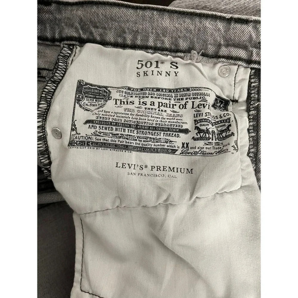 Levis Strauss 501 Mens Straight Leg Button Fly Denim Skinny Gray Jeans Sz S - Picture 12 of 12